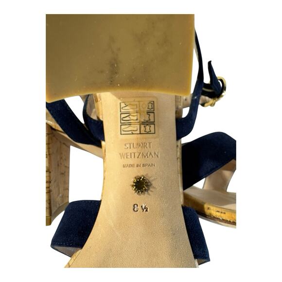 Stuart Weitzman Analeigh 75 Suede Sandal Navy Size 8.5 European Summer Chic Cork - Picture 5 of 10